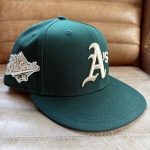 New Era MLB Oakland Athletics A's Green & Cream 1989 Wold Series 7-3/8 Worn